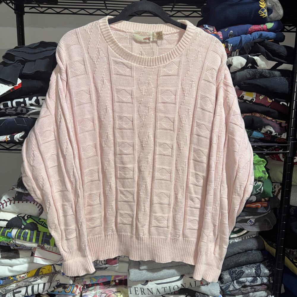 Vintage 90s The Fox Collection Knitted Pink Sweater Size Small 100% Cotton